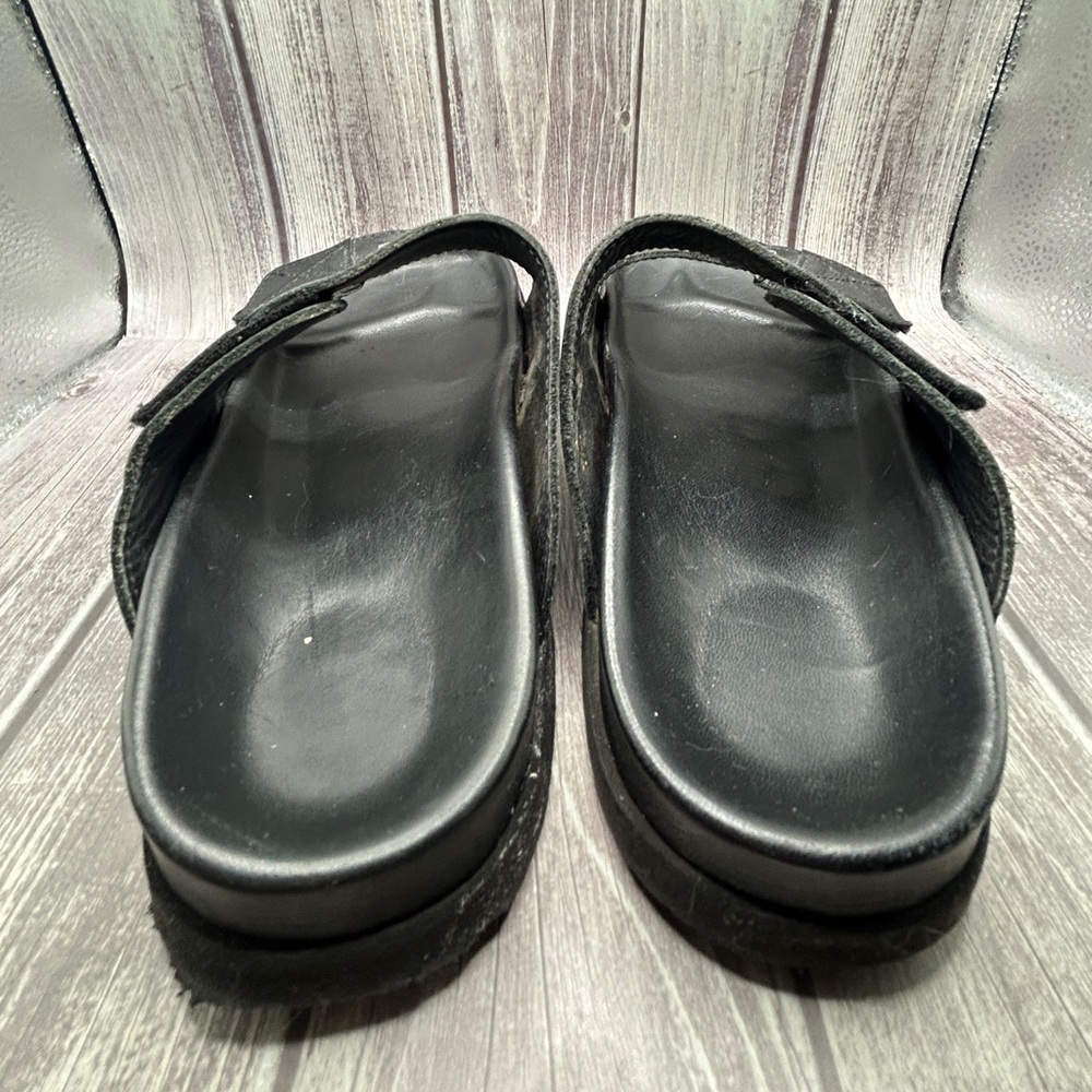 PALM ANGELS Double Strap Leather Slide Sandals Black White Logo + Box & Dust Bag - Picture 10 of 14